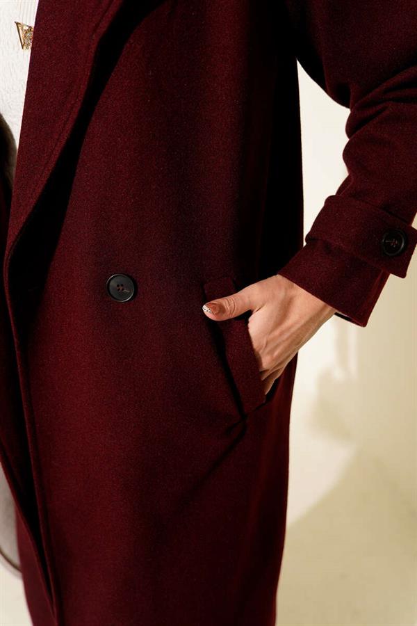 Double-breasted Long Cashmere Coat Burgundy