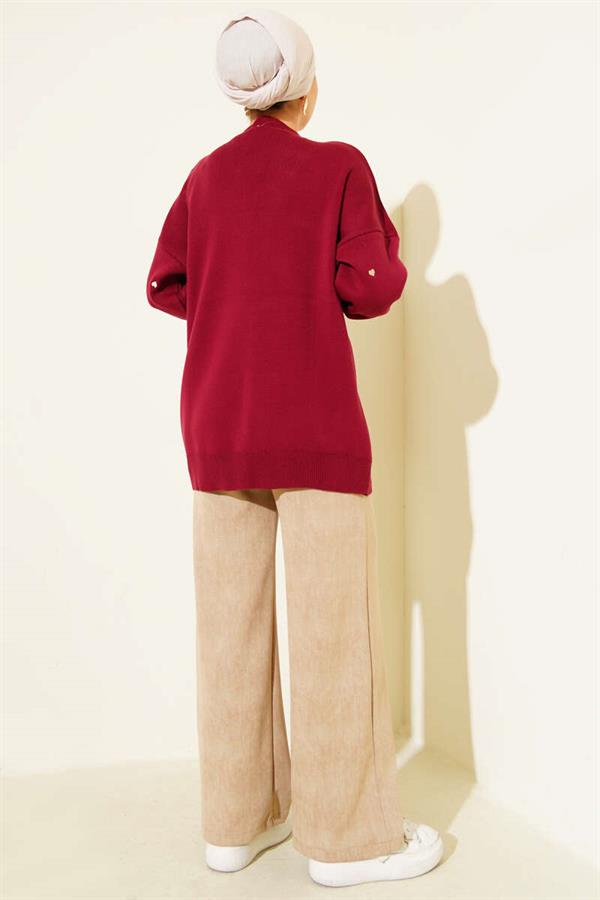 Small Heart Embroidered Knitwear Sweater, Burgundy