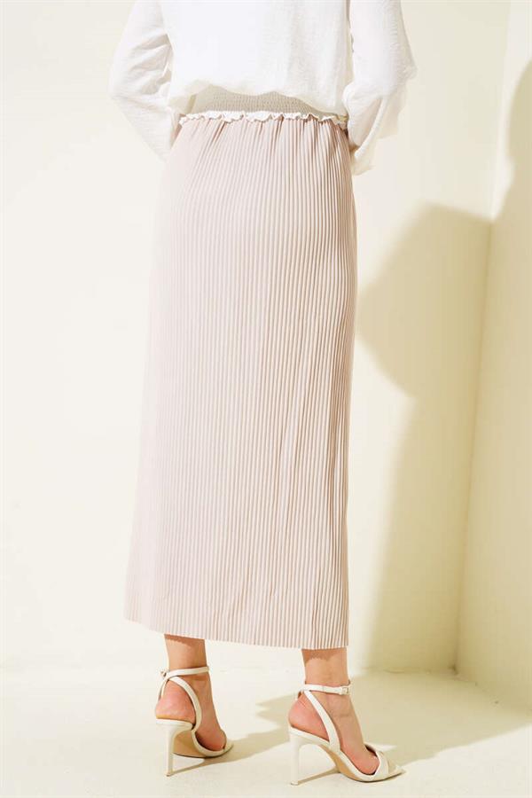 Fabric Pleated Pencil Skirt Beige