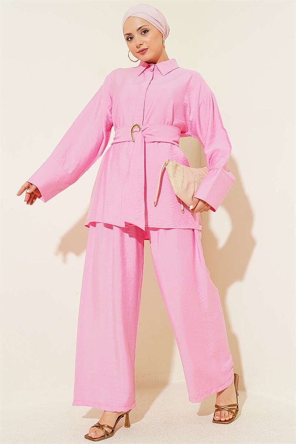 Pink 2 Piece Set with Fabric and Gold Buckle