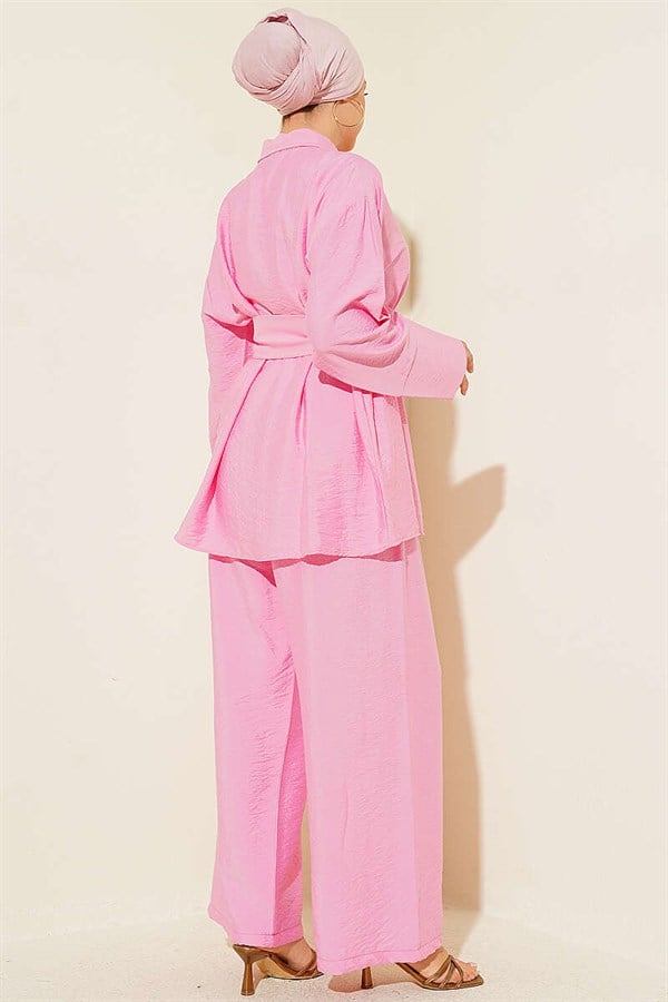 Pink 2 Piece Set with Fabric and Gold Buckle