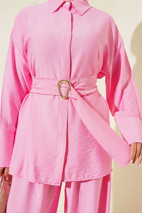 Pink 2 Piece Set with Fabric and Gold Buckle