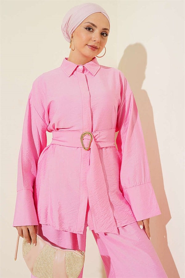 Pink 2 Piece Set with Fabric and Gold Buckle