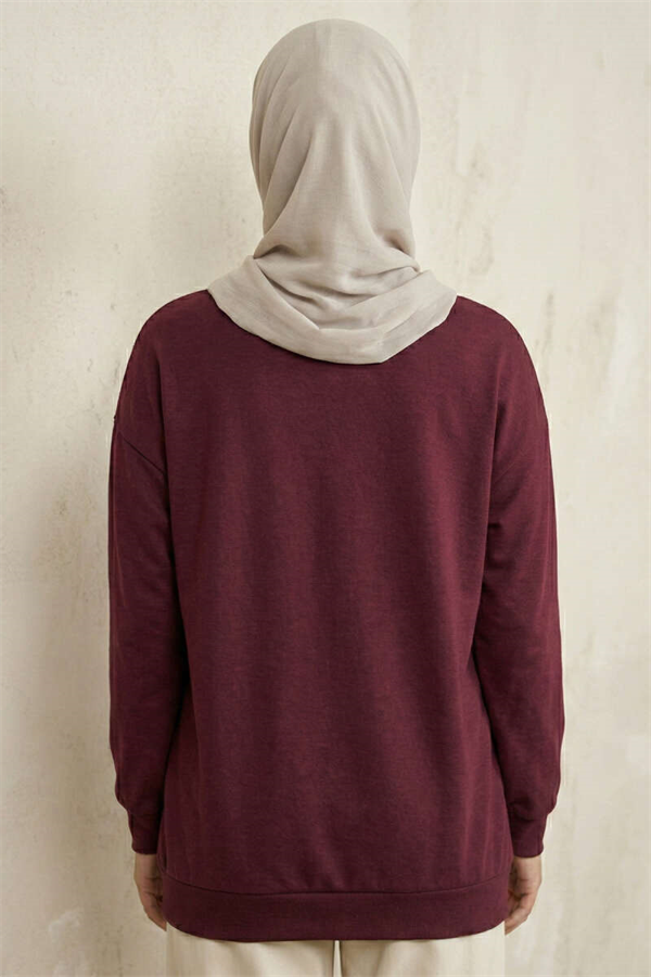 Ribbon Print Tunic Burgundy