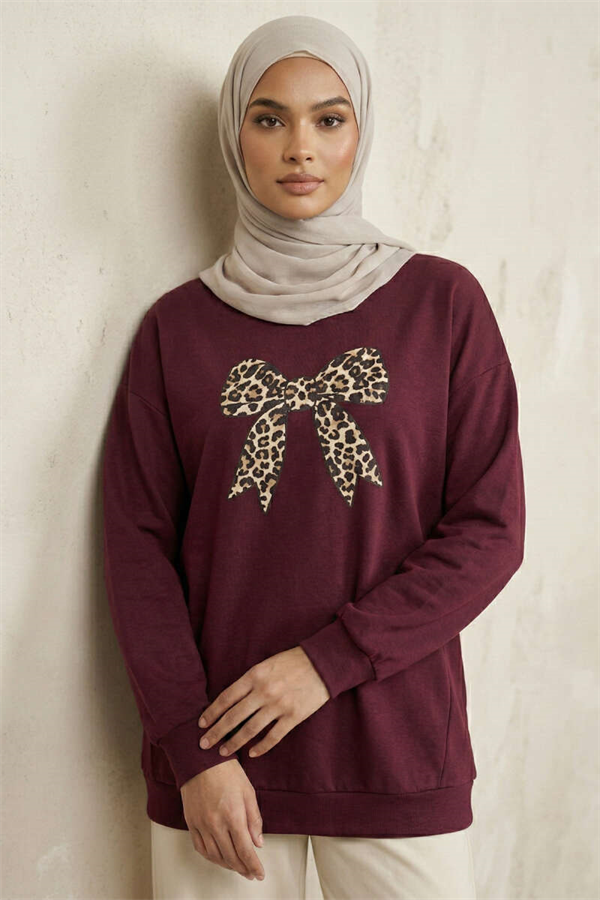 Ribbon Print Tunic Burgundy