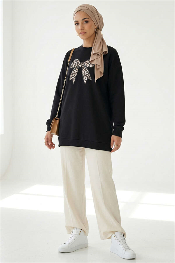 Ribbon Print Tunic Black