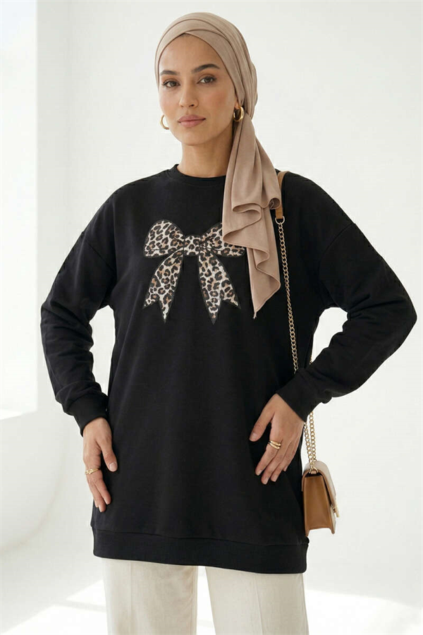 Ribbon Print Tunic Black