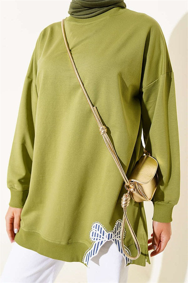 Ribbon Detail Crew Neck Tunic, Light Green