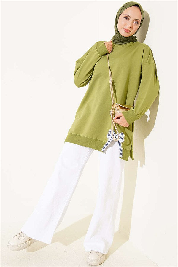 Ribbon Detail Crew Neck Tunic, Light Green