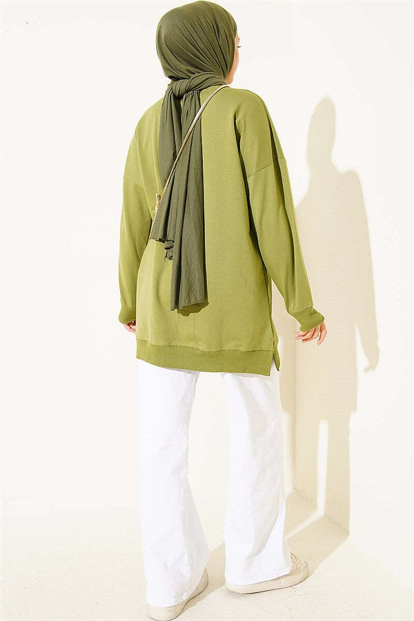 Ribbon Detail Crew Neck Tunic, Light Green
