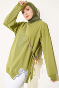 Ribbon Detail Crew Neck Tunic, Light Green