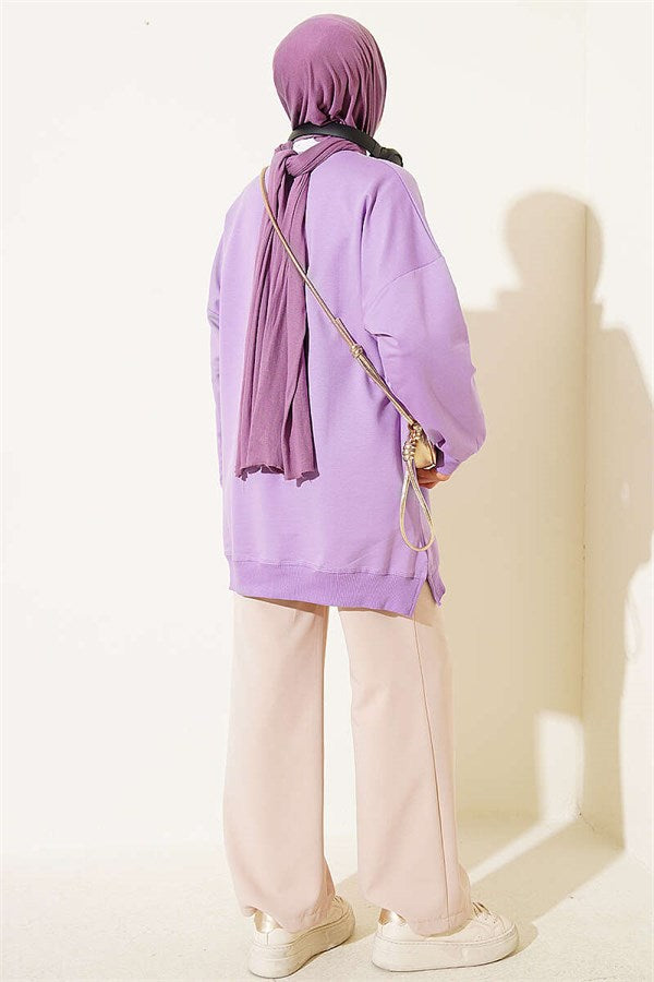 Ribbon Detail Crew Neck Tunic Lilac