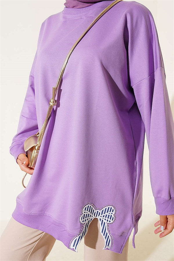 Ribbon Detail Crew Neck Tunic Lilac