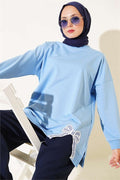 Ribbon Detail Crew Neck Tunic Blue