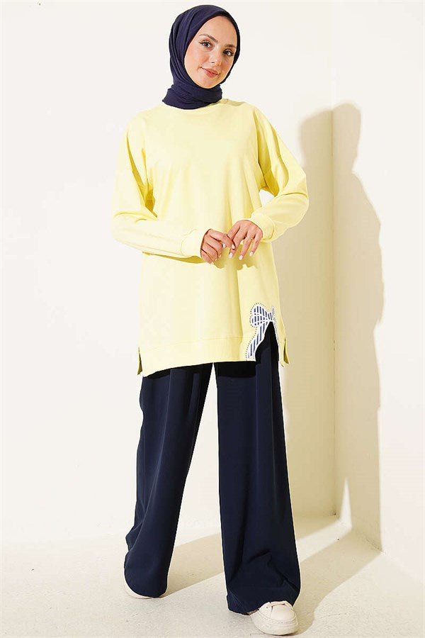 Ribbon Detail Crew Neck Tunic Yellow