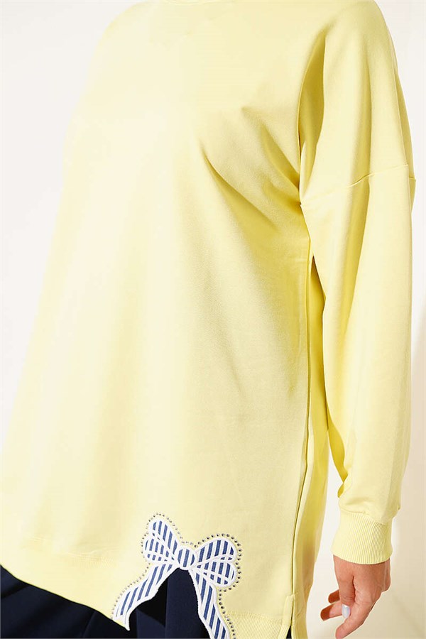 Ribbon Detail Crew Neck Tunic Yellow