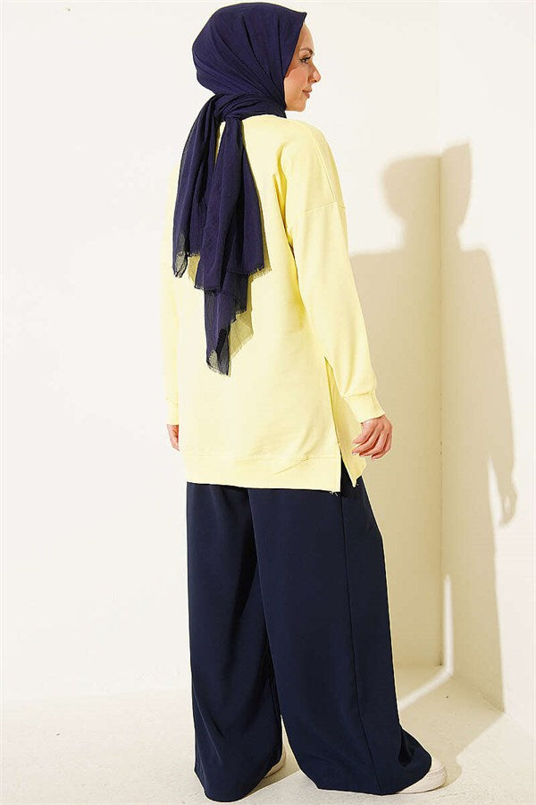 Ribbon Detail Crew Neck Tunic Yellow