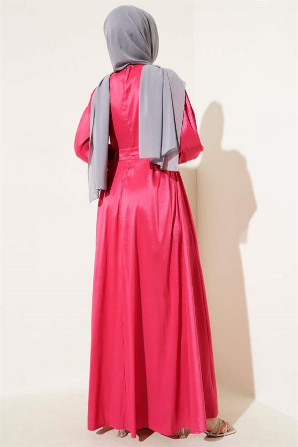 Ribbon Belted Dress Fuchsia