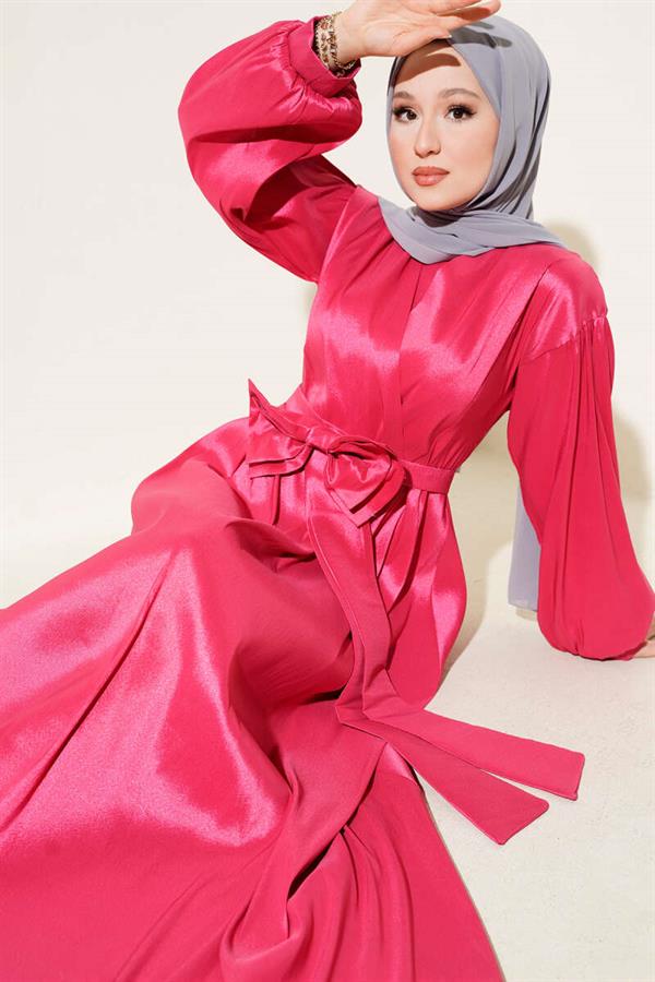 Ribbon Belted Dress Fuchsia