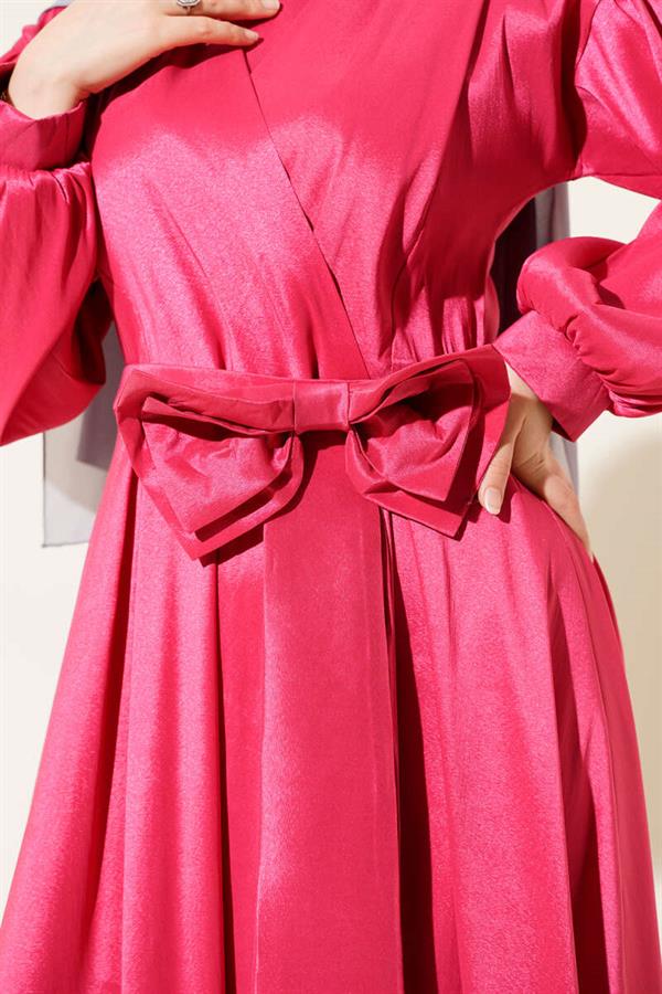 Ribbon Belted Dress Fuchsia