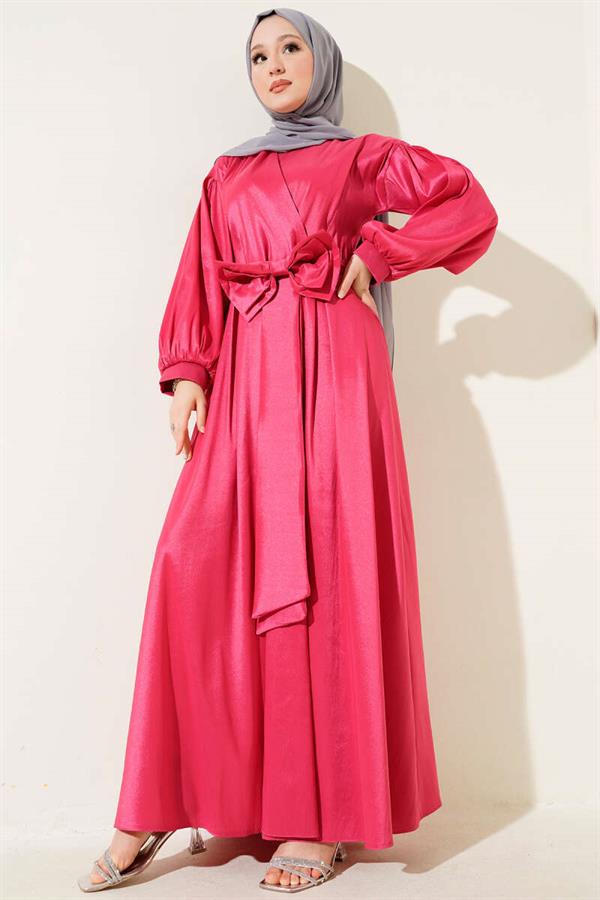 Ribbon Belted Dress Fuchsia