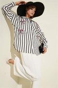 Ribbon Embroidered Striped Shirt Anthracite