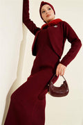 Fur Detailed Gilet Knit Dress Burgundy