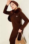 Fur Detailed Vest Knit Dress Brown