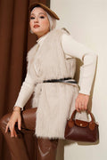 Fur Belted Vest Beige