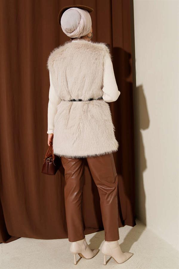 Fur Belted Vest Beige