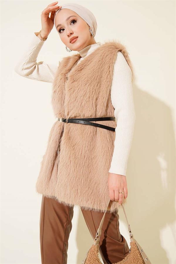 Fur Belted Vest Camel