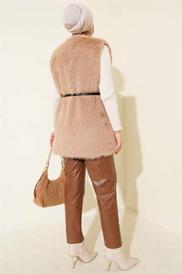 Fur Belted Vest Camel