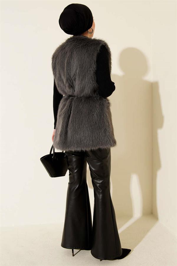 Fur Belted Vest in Smoke