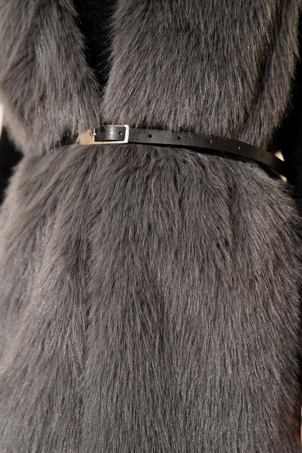 Fur Belted Vest in Smoke