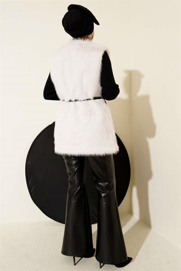 Fur Belted Vest Stone
