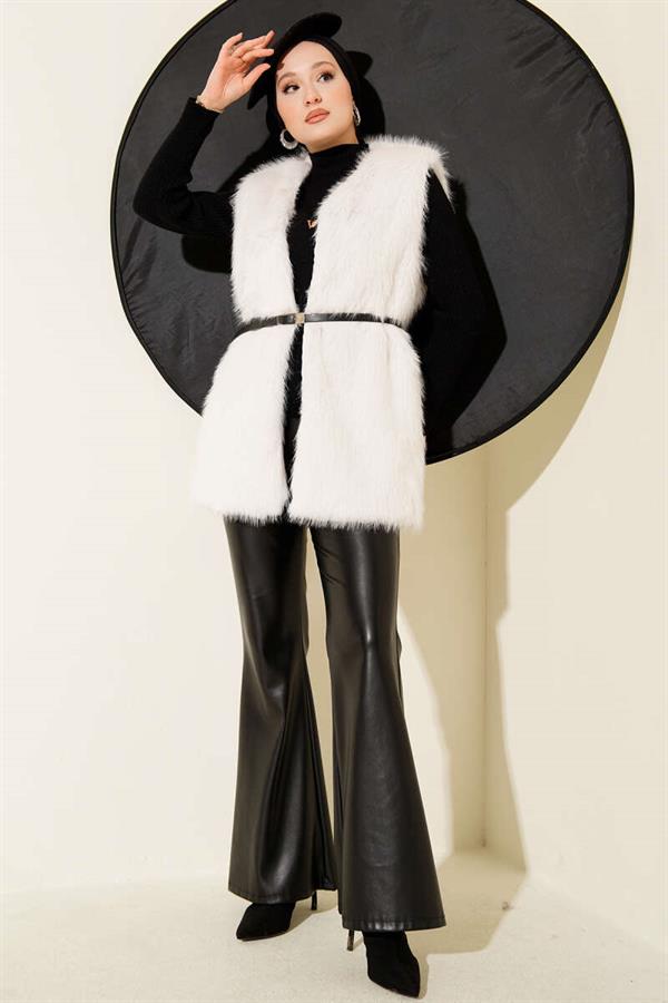 Fur Belted Vest Stone