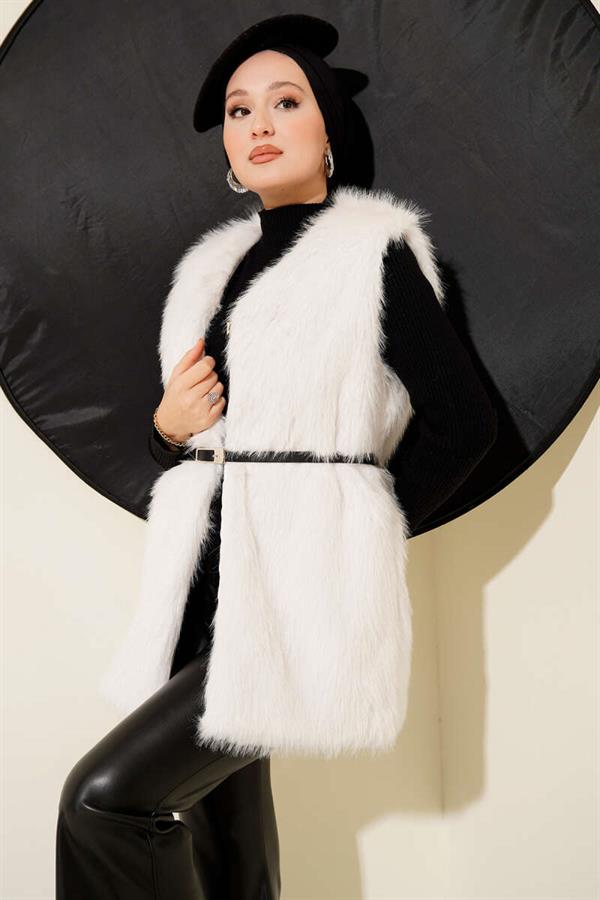 Fur Belted Vest Stone