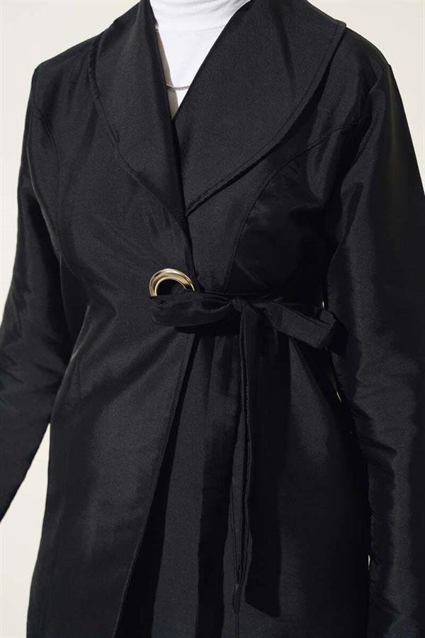 Eyelet Belted Trench Coat Black