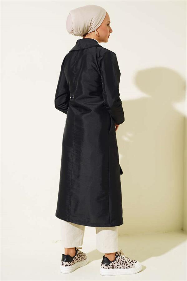 Eyelet Belted Trench Coat Black