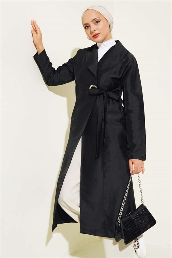 Eyelet Belted Trench Coat Black