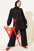2 Piece Set with Eyelet Detail and Lace-up, Black