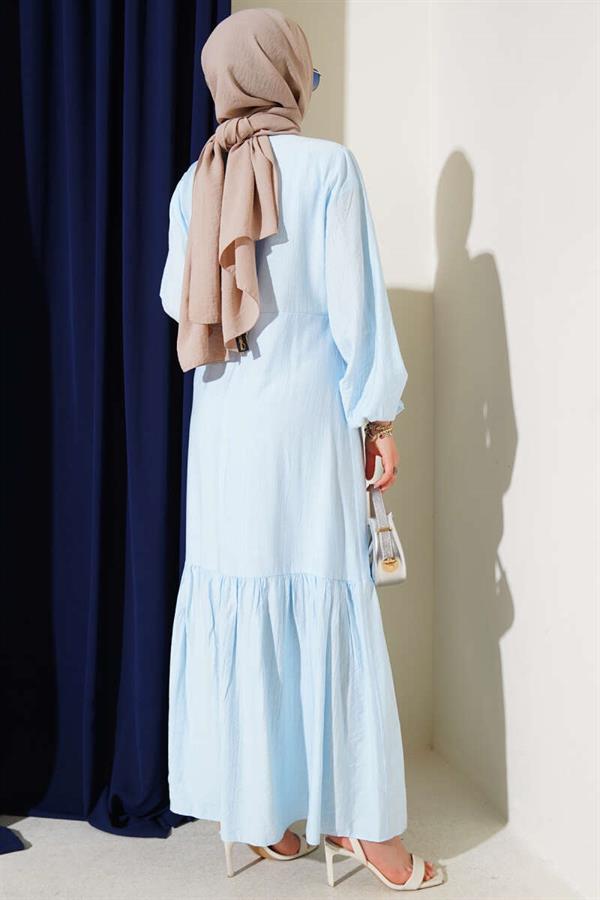 Eyelet Detailed Tie-Up Dress Baby Blue