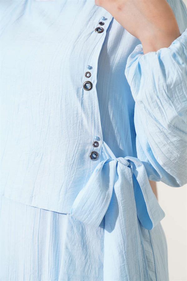 Eyelet Detailed Tie-Up Dress Baby Blue