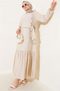 Eyelet Detailed Tie Dress Beige