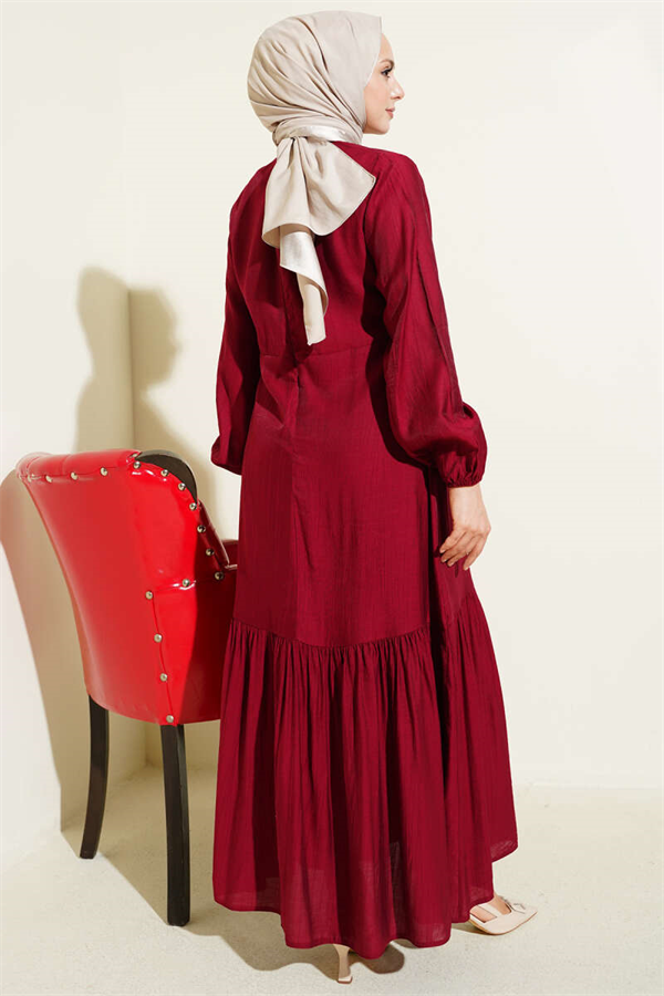 Bird's Eye Detail Tie-Up Dress Burgundy