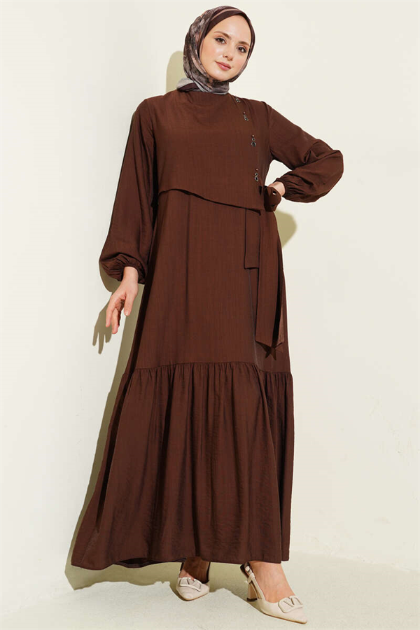 Eyelet Detail Tie-Up Dress, Brown