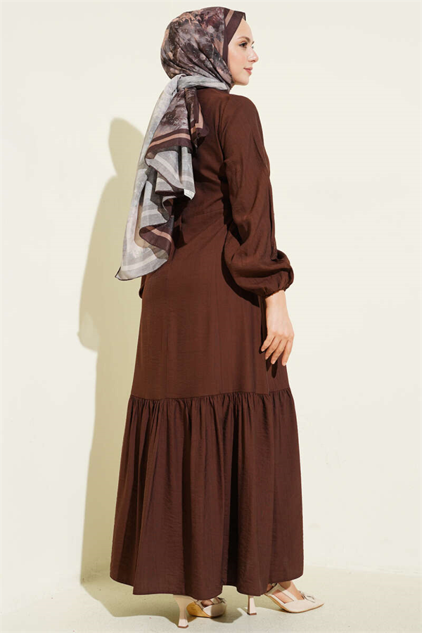 Eyelet Detail Tie-Up Dress, Brown