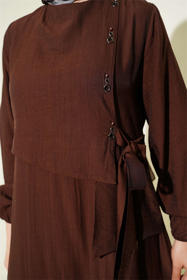 Eyelet Detail Tie-Up Dress, Brown