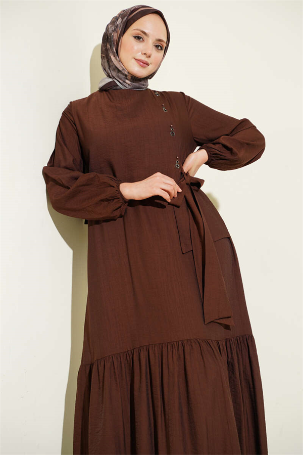 Eyelet Detail Tie-Up Dress, Brown