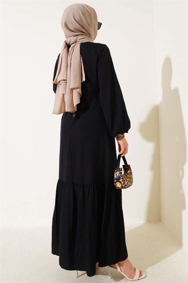 Eyelet Detailed Tie Dress Black